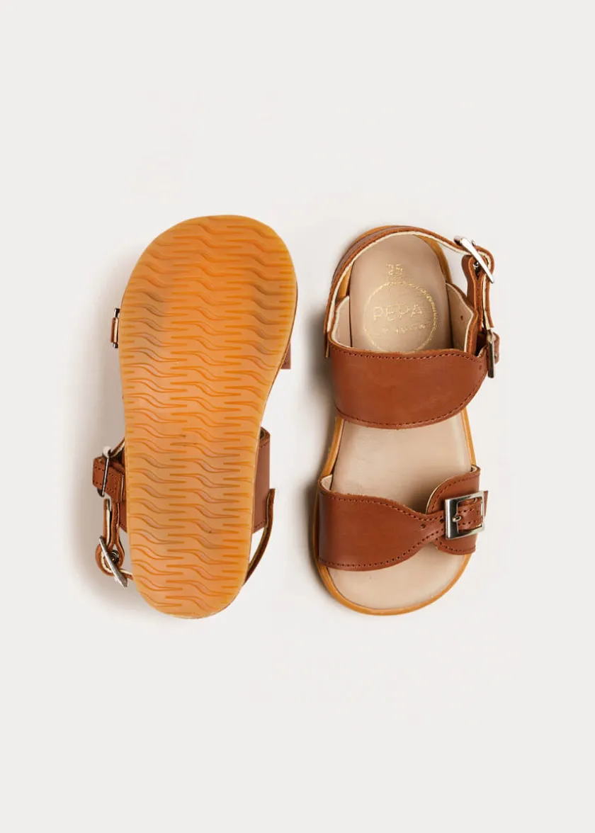 Sandals | Sandals | Pepa London Leather Buckle Detail Sandals in Camel (24-34EU)