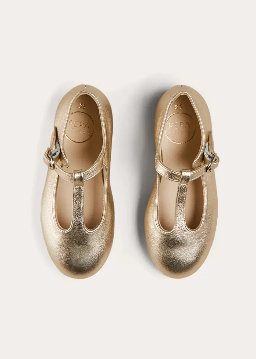 Mary Jane Shoes | Mary Janes | Pepa London Leather Charlotte Shoes in Gold (24-35EU)