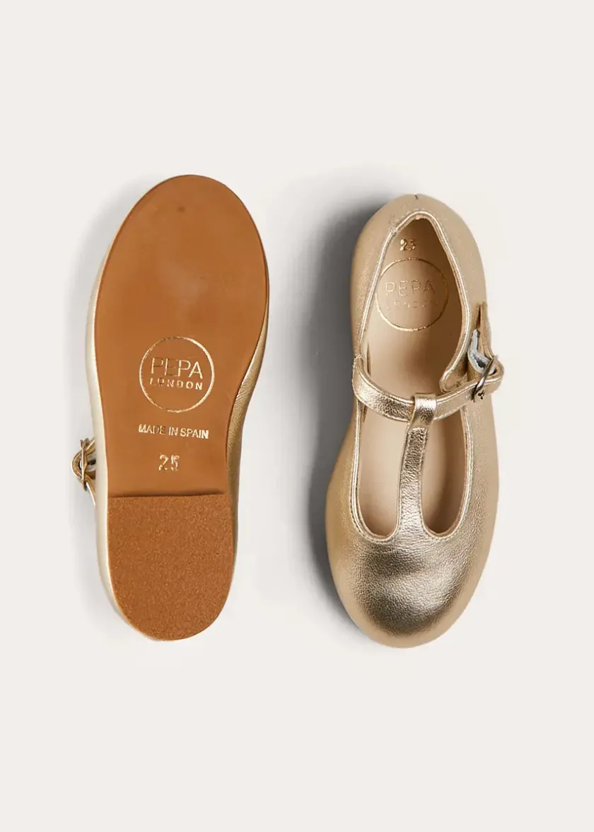 Mary Jane Shoes | Mary Janes | Pepa London Leather Charlotte Shoes in Gold (24-35EU)