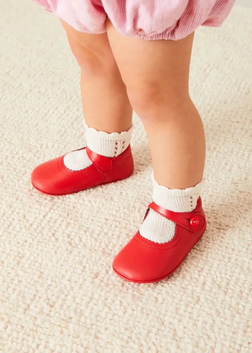 Mary Jane Shoes | Mary Janes | Pepa London Leather Mary Jane Pram Shoes in Red (17-20EU)