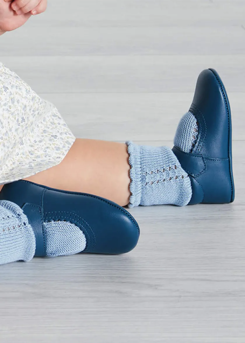 Mary Jane Shoes | Mary Janes | Pepa London Leather Mary Jane Pram Shoes in Classic Blue (17-20EU)