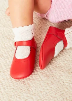 Mary Jane Shoes | Mary Janes | Pepa London Leather Mary Jane Pram Shoes in Red (17-20EU)