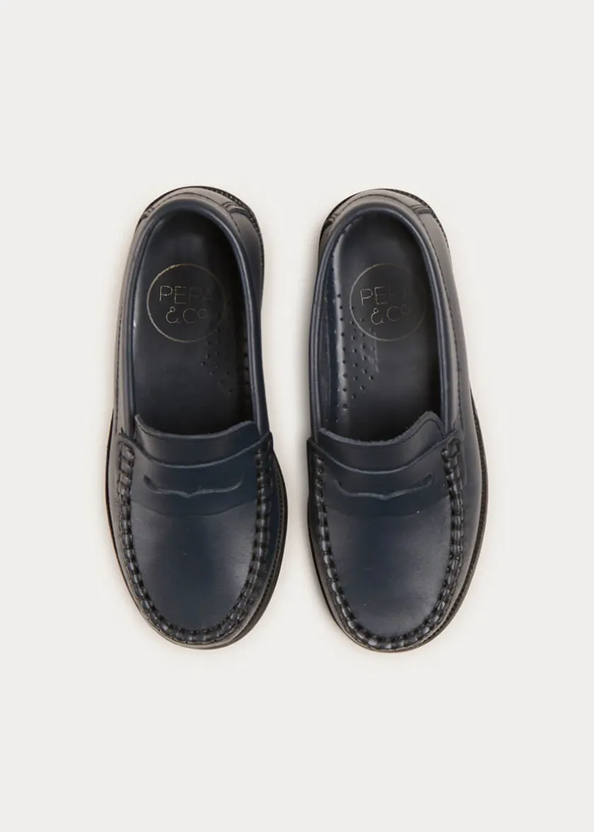 School Shoes | Boat Shoes & Loafers | Pepa London Leather Moccasins In Navy (25-34EU)