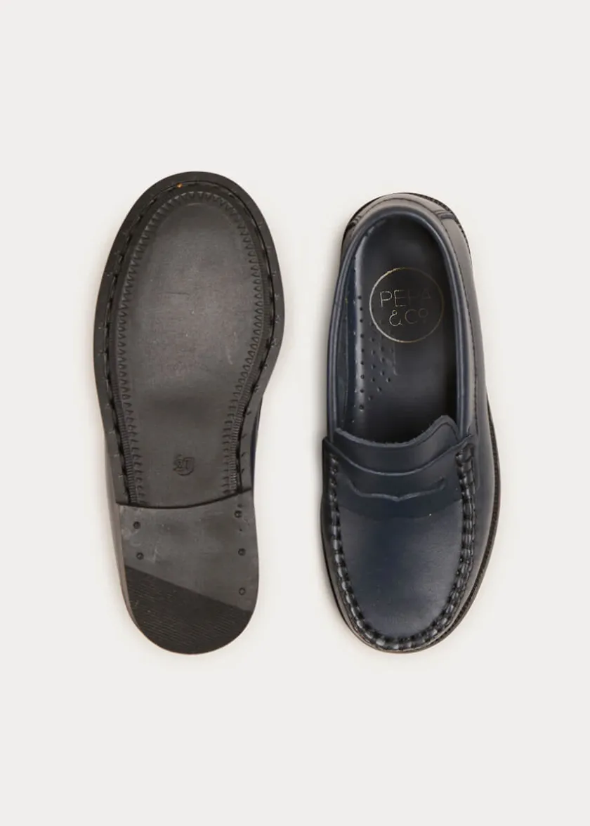 School Shoes | Boat Shoes & Loafers | Pepa London Leather Moccasins In Navy (25-34EU)