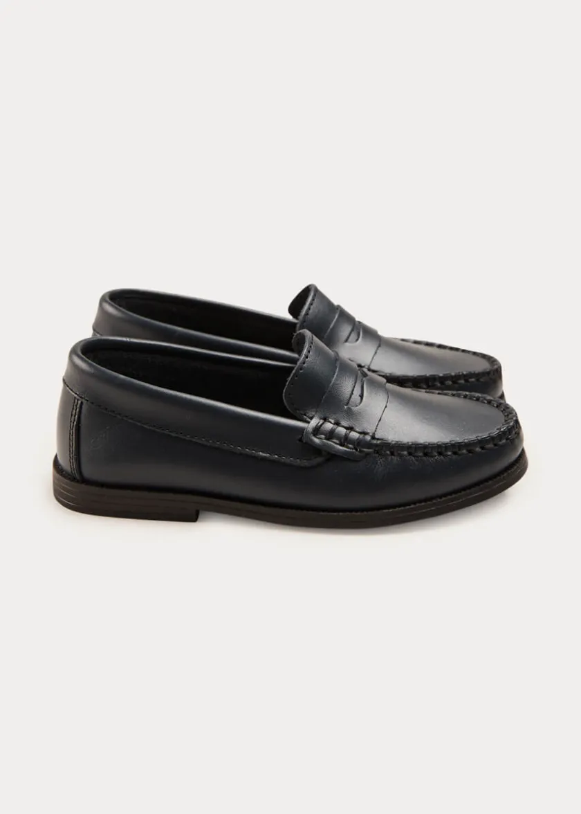 School Shoes | Boat Shoes & Loafers | Pepa London Leather Moccasins In Navy (25-34EU)