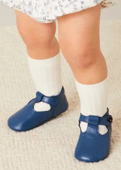 T-bars | T-bar Shoes | Pepa London Leather T-Bar Pram Shoes in Classic Blue (17-20EU)