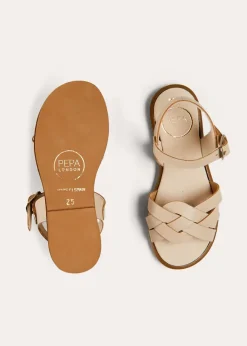 Sandals | Sandals | Pepa London Leather Woven Detail Sandals in Beige (24-35EU)