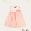 Lookbooks | Pepa London Linen Blend Trapeze Dress in Peach Orange (12mths-10yrs) | Openwork Cotton Cardigan in Cream (6mths-10yrs) | Girls Ivory Leather Mary Jane Shoes (20-34EU) | Traditional Big Bow Tulle Hairband in Ivory