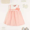 Lookbooks | Pepa London Linen Blend Trapeze Dress in Peach Orange (12mths-10yrs) | Plain Cardigan in Cream (6mths-10yrs) | Big Bow Tulle Clip in Ivory | Openwork short socks White (0mths-8yrs) | Mary Jane Leather Baby Shoes in Ivory (20-24EU) | Flower Fairies of the Spring Book in White
