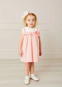 Lookbooks | Pepa London Linen Blend Trapeze Dress in Peach Orange (12mths-10yrs) | Plain Cardigan in Cream (6mths-10yrs) | Big Bow Tulle Clip in Ivory | Openwork short socks White (0mths-8yrs) | Mary Jane Leather Baby Shoes in Ivory (20-24EU) | Flower Fairies of the Spring Book in White