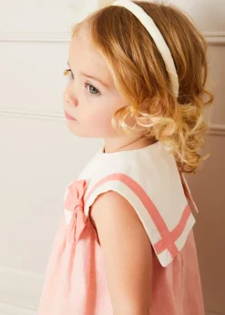 Lookbooks | Pepa London Linen Blend Trapeze Dress in Peach Orange (12mths-10yrs) | Plain Cardigan in Cream (6mths-10yrs) | Big Bow Tulle Clip in Ivory | Openwork short socks White (0mths-8yrs) | Mary Jane Leather Baby Shoes in Ivory (20-24EU) | Flower Fairies of the Spring Book in White