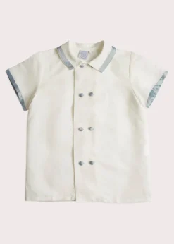 Tops & Shirts | Tops & Shirts | Pepa London Linen Boys Celebration Shirt White with Blue Silk piping (3-10yrs)