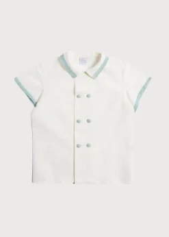 Tops & Shirts | Tops & Shirts | Pepa London Linen Boys Celebration Shirt White with Teal Piping (3-10yrs)