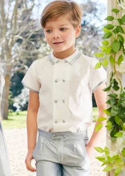 Tops & Shirts | Tops & Shirts | Pepa London Linen Boys Celebration Shirt White with Blue Silk piping (3-10yrs)
