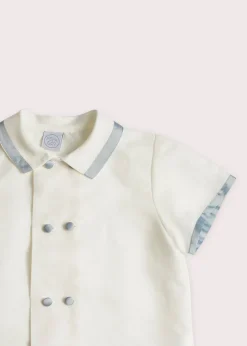 Tops & Shirts | Tops & Shirts | Pepa London Linen Boys Celebration Shirt White with Blue Silk piping (3-10yrs)