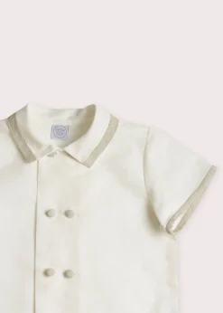 Tops & Shirts | Tops & Shirts | Pepa London Linen Boys Celebration Shirt White with Beige Piping (4-10yrs)