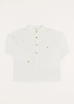 Tops & Shirts | Shirts | Pepa London Linen Mao Collar Long Sleeve Shirt in White (12mths-10yrs)