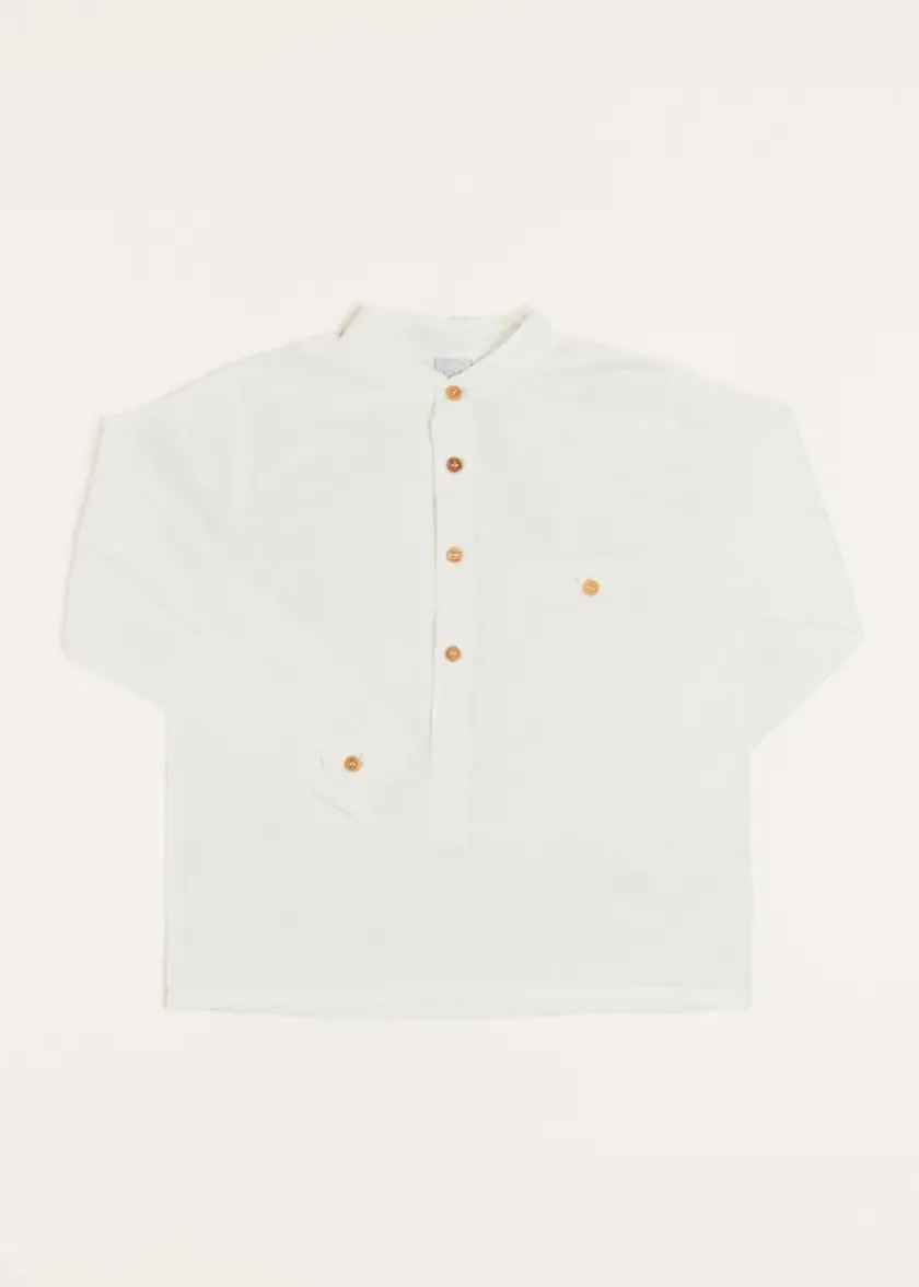 Tops & Shirts | Shirts | Pepa London Linen Mao Collar Long Sleeve Shirt in White (12mths-10yrs)