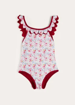 Swimwear | Swimwear | Pepa London Louisa Floral Ruffle Trim Swimsuit in Pink (2-10yrs)