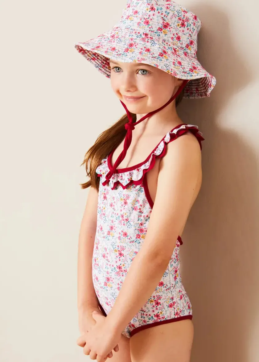 Swimwear | Swimwear | Pepa London Louisa Floral Ruffle Trim Swimsuit in Pink (2-10yrs)