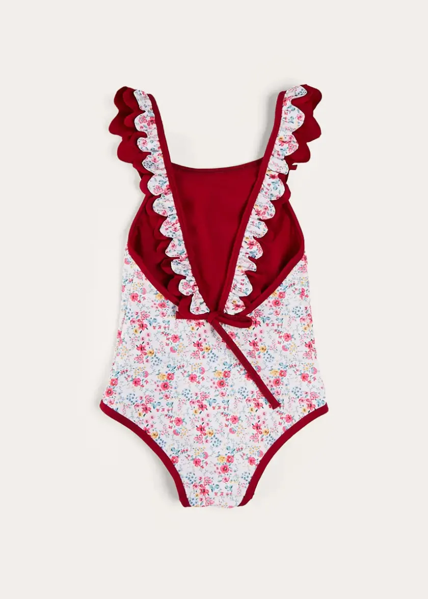 Swimwear | Swimwear | Pepa London Louisa Floral Ruffle Trim Swimsuit in Pink (2-10yrs)