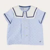 Tops & Shirts | Shirts | Pepa London Lyall Stripe Anchor Motif Mariner Collar Short Sleeve Shirt in Blue (12mths-6yrs)