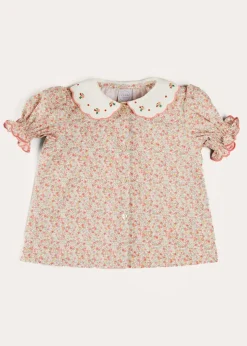 Tops & Blouses | Blouses | Pepa London Mabel Floral Embroidered Short Sleeve Blouse in Coral (18mths-10yrs)