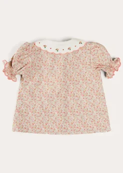 Tops & Blouses | Blouses | Pepa London Mabel Floral Embroidered Short Sleeve Blouse in Coral (18mths-10yrs)