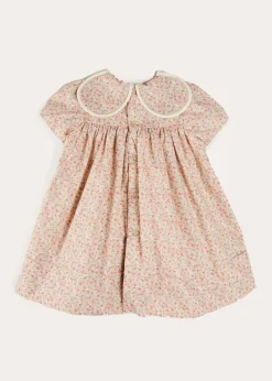 Dresses | Dresses | Pepa London Mabel Floral Statement Collar Short Sleeve Dress in Coral (12mths-10yrs)