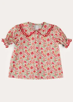 Up To 12 Years | Tops & Blouses | Pepa London Margot Floral Short Sleeve Blouse in Red Made with Liberty Fabric (18m-12yrs)