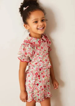 Up To 12 Years | Tops & Blouses | Pepa London Margot Floral Short Sleeve Blouse in Red Made with Liberty Fabric (18m-12yrs)