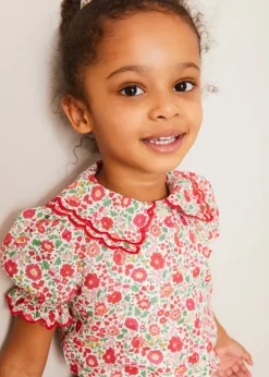 Up To 12 Years | Tops & Blouses | Pepa London Margot Floral Short Sleeve Blouse in Red Made with Liberty Fabric (18m-12yrs)