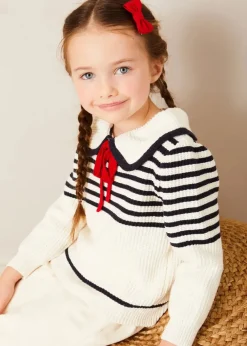 Knitwear & Cardigans | Knitwear & Cardigans | Pepa London Mariner Collar Bold Stripe Jumper in White (2-10yrs)