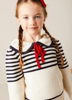 Knitwear & Cardigans | Knitwear & Cardigans | Pepa London Mariner Collar Bold Stripe Jumper in White (2-10yrs)
