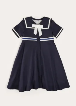 Up To 12 Years | Dresses | Pepa London Mariner Collar Bow Detail Short Sleeve Dress in Navy (4-12yrs)
