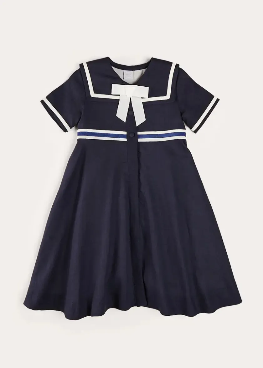 Up To 12 Years | Dresses | Pepa London Mariner Collar Bow Detail Short Sleeve Dress in Navy (4-12yrs)
