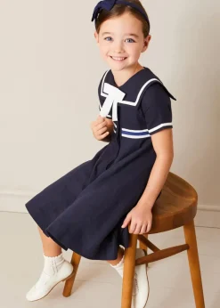 Up To 12 Years | Dresses | Pepa London Mariner Collar Bow Detail Short Sleeve Dress in Navy (4-12yrs)
