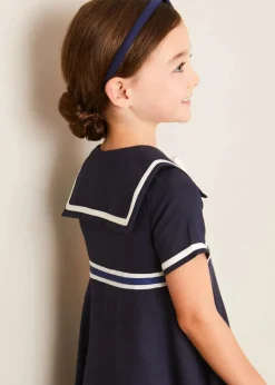 Up To 12 Years | Dresses | Pepa London Mariner Collar Bow Detail Short Sleeve Dress in Navy (4-12yrs)