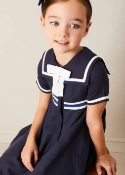 Up To 12 Years | Dresses | Pepa London Mariner Collar Bow Detail Short Sleeve Dress in Navy (4-12yrs)
