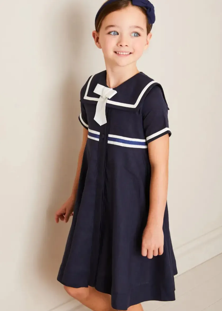 Up To 12 Years | Dresses | Pepa London Mariner Collar Bow Detail Short Sleeve Dress in Navy (4-12yrs)