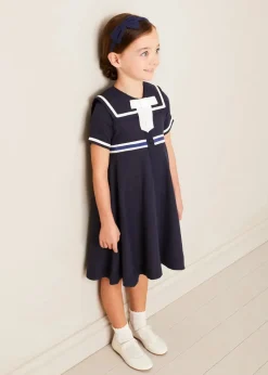 Up To 12 Years | Dresses | Pepa London Mariner Collar Bow Detail Short Sleeve Dress in Navy (4-12yrs)