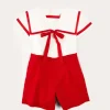 Two-piece Sets | Pepa London Mariner Collar Short Sleeve Two Piece Set in Red (12mths-6yrs)