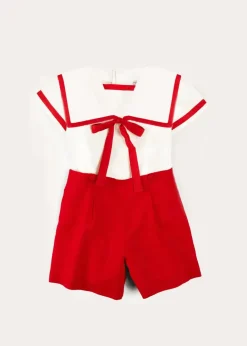 Two-piece Sets | Pepa London Mariner Collar Short Sleeve Two Piece Set in Red (12mths-6yrs)