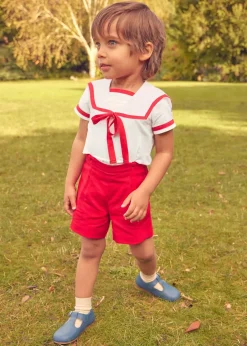 Two-piece Sets | Pepa London Mariner Collar Short Sleeve Two Piece Set in Red (12mths-6yrs)