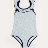 Swimwear | Swimwear | Pepa London Matilda Floral Print Ruffle Trim Swimsuit in Blue (2-8yrs)
