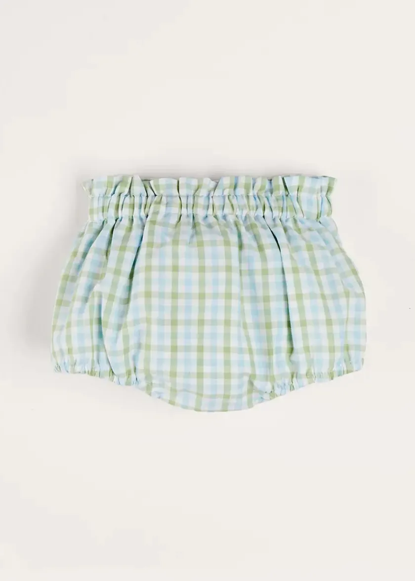 Bloomers, Shorts & Trousers | Bloomers & Shorts | Pepa London Maxwell Gingham Button Detail Bloomers in Green (1-18mths)