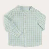 Tops & Shirts | Pepa London Maxwell Gingham Mao Collar Long Sleeve Shirt in Green (3-10yrs)