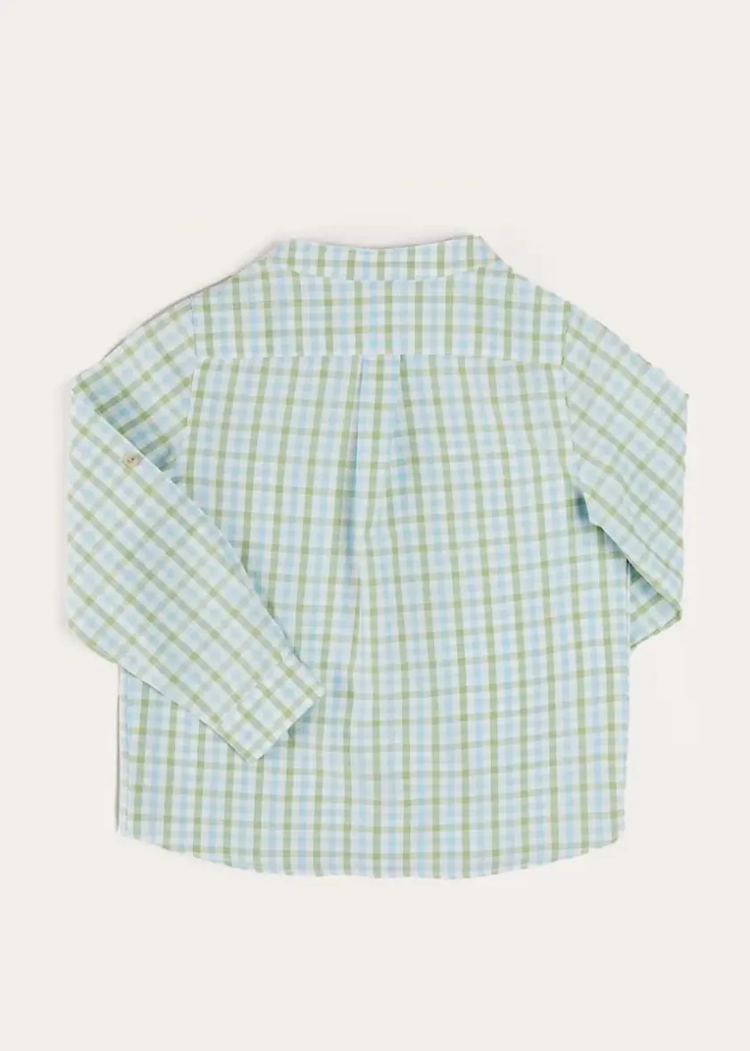 Tops & Shirts | Pepa London Maxwell Gingham Mao Collar Long Sleeve Shirt in Green (3-10yrs)