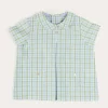 Tops & Shirts | Shirts | Pepa London Maxwell Gingham Peter Pan Collar Short Sleeve Shirt in Green (18mths-5yrs)