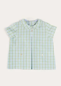 Tops & Shirts | Shirts | Pepa London Maxwell Gingham Peter Pan Collar Short Sleeve Shirt in Green (18mths-5yrs)